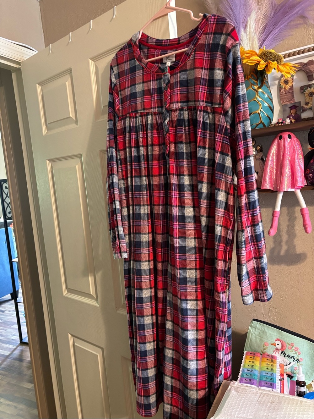 Plaid Long-Sleeve Nightgown - Red Plaid